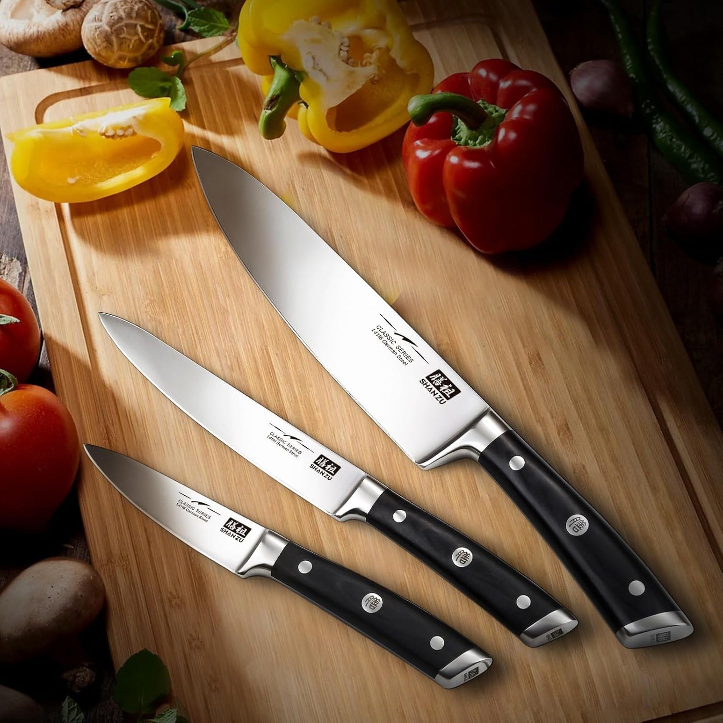 SHAN ZU Kitchen Knives 3 pieces (200mm, 153mm, 95mm)