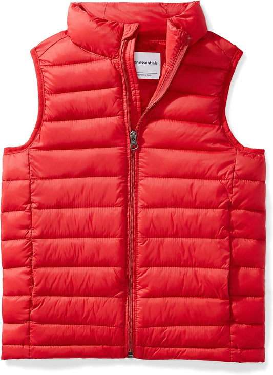 Amazon Essentials boys’ lightweight water-resistant packable puffer vest with hood