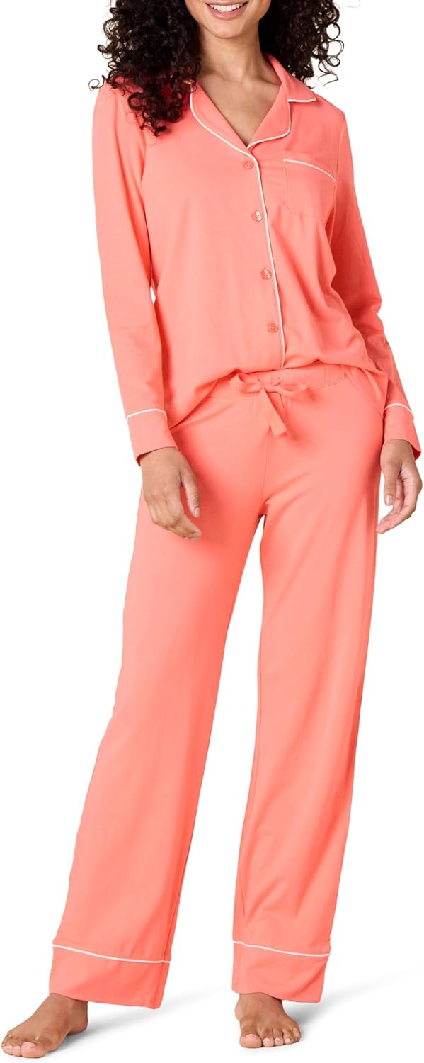 Amazon Essentials women’s cotton modal long-sleeve top and full-length bottom pajama set