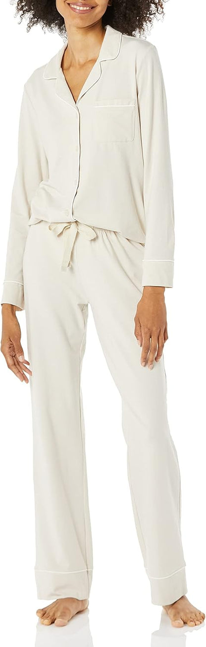 Amazon Essentials women’s cotton modal long-sleeve top and full-length bottom pajama set