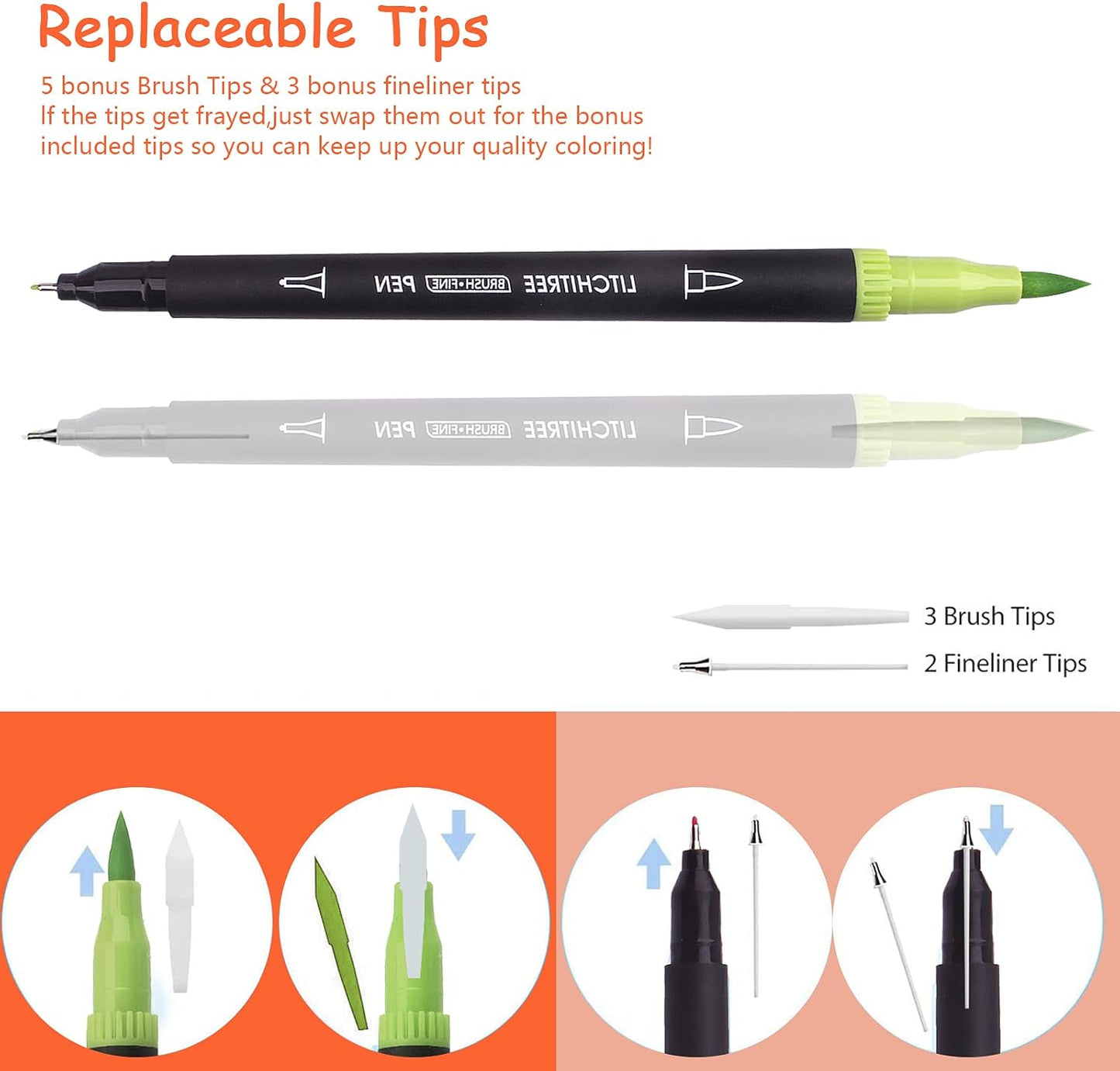 Laconile 72 Brush Marker Pens Dual Tip