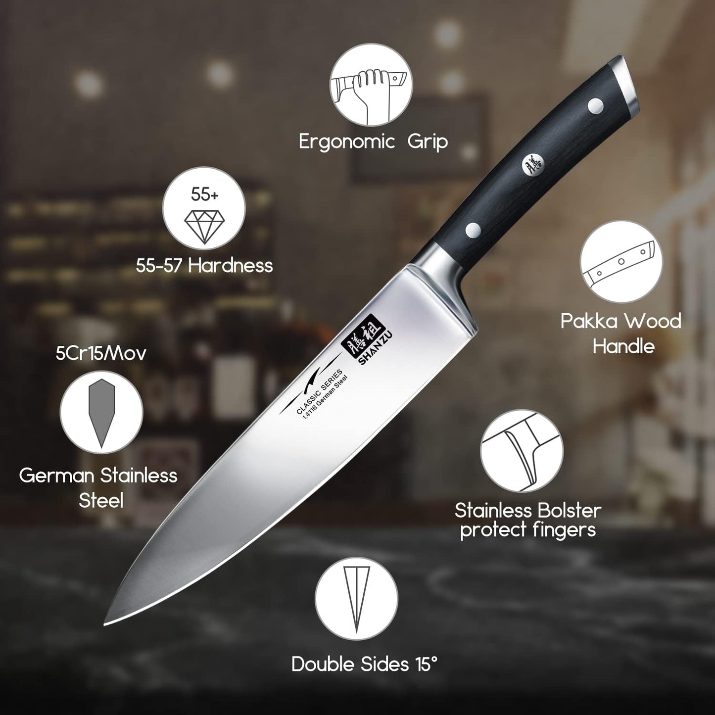 SHAN ZU Santoku Knife 18cm