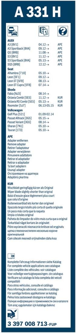 Bosch A331H - Wiper Blade Rear - Length: 330 mm - Rear Wiper Blade