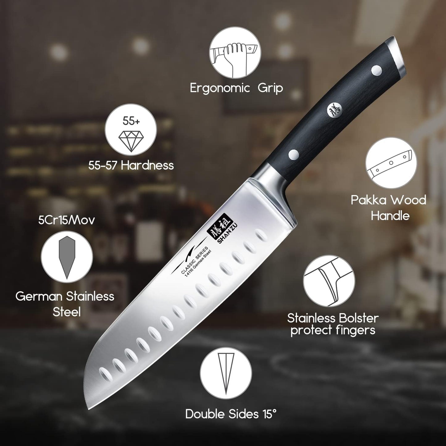 SHAN ZU Santoku Knife 18cm