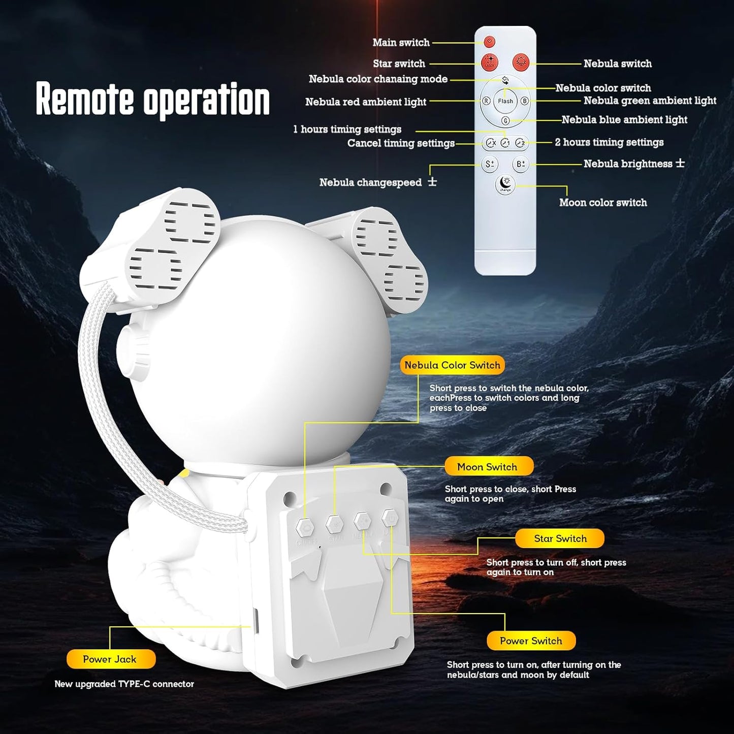 Astronaut Starry Sky Projector Moon Lamp LED Night