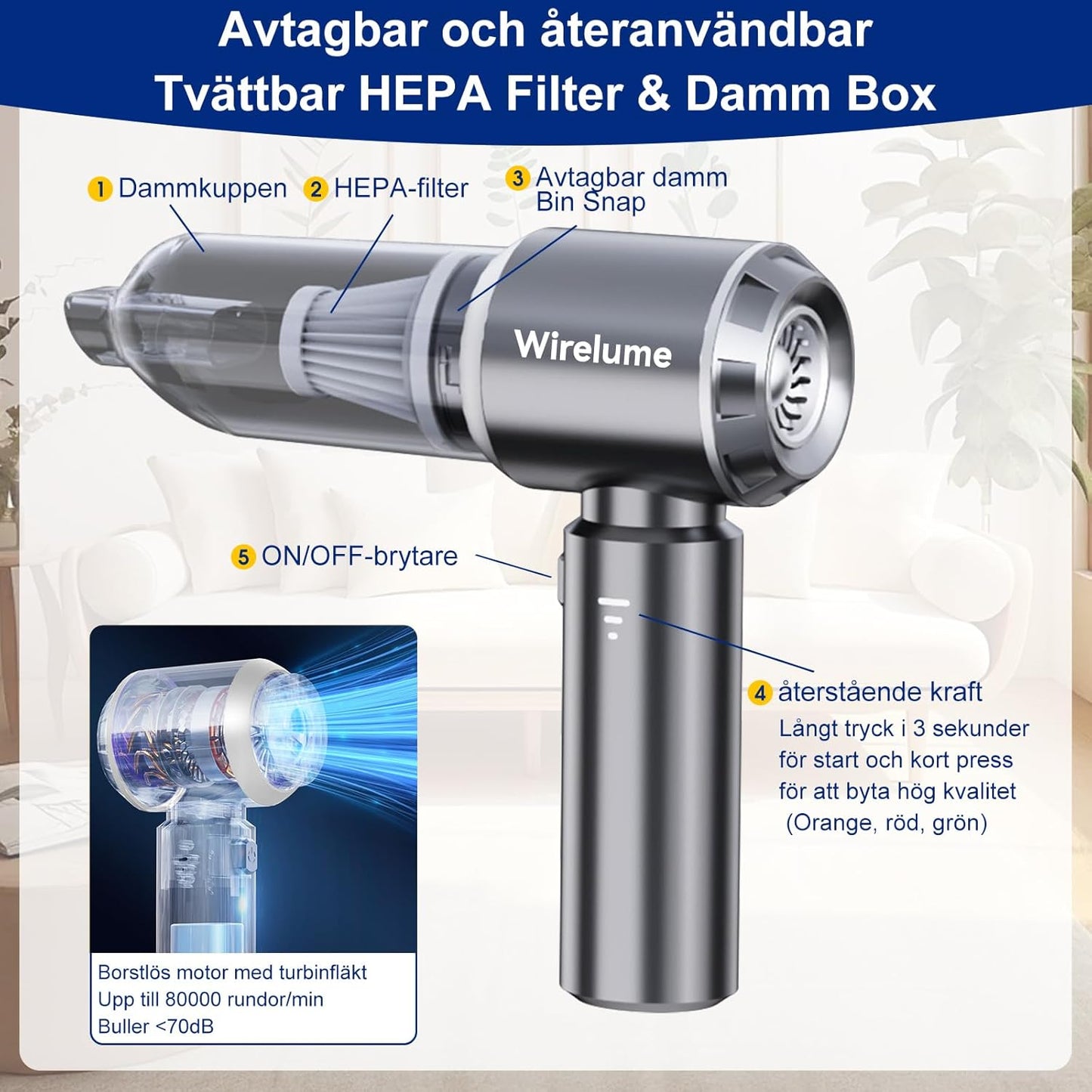 Handheld Vacuum Cleaner Cordless Powerful 22000Pa