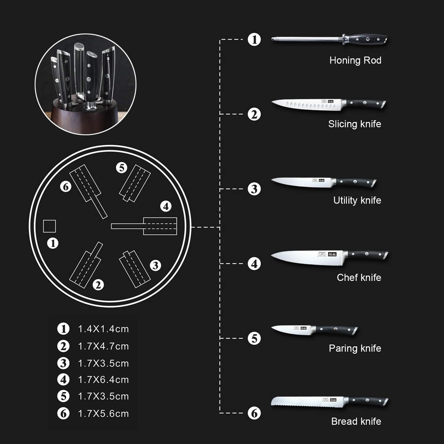 SHAN ZU Kitchen Knives 3 pieces (200mm, 153mm, 95mm)