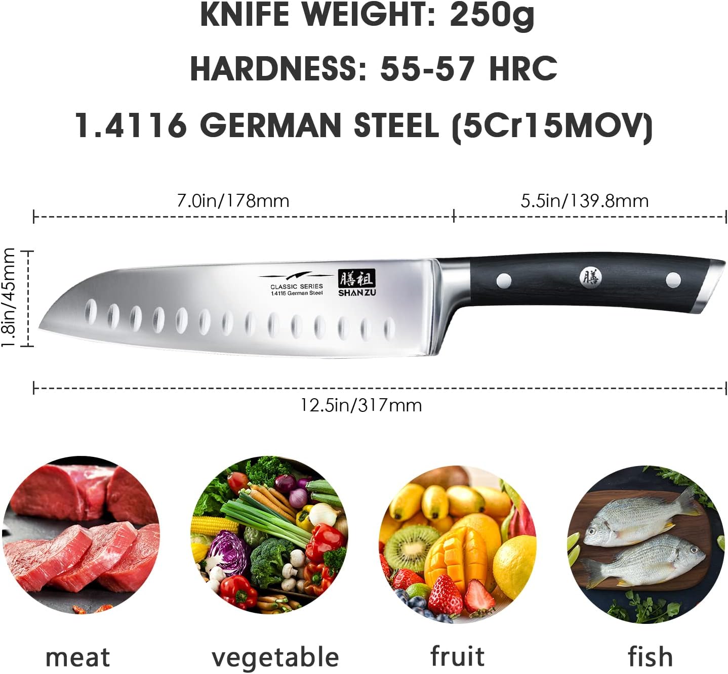 SHAN ZU Santoku Knife 18cm