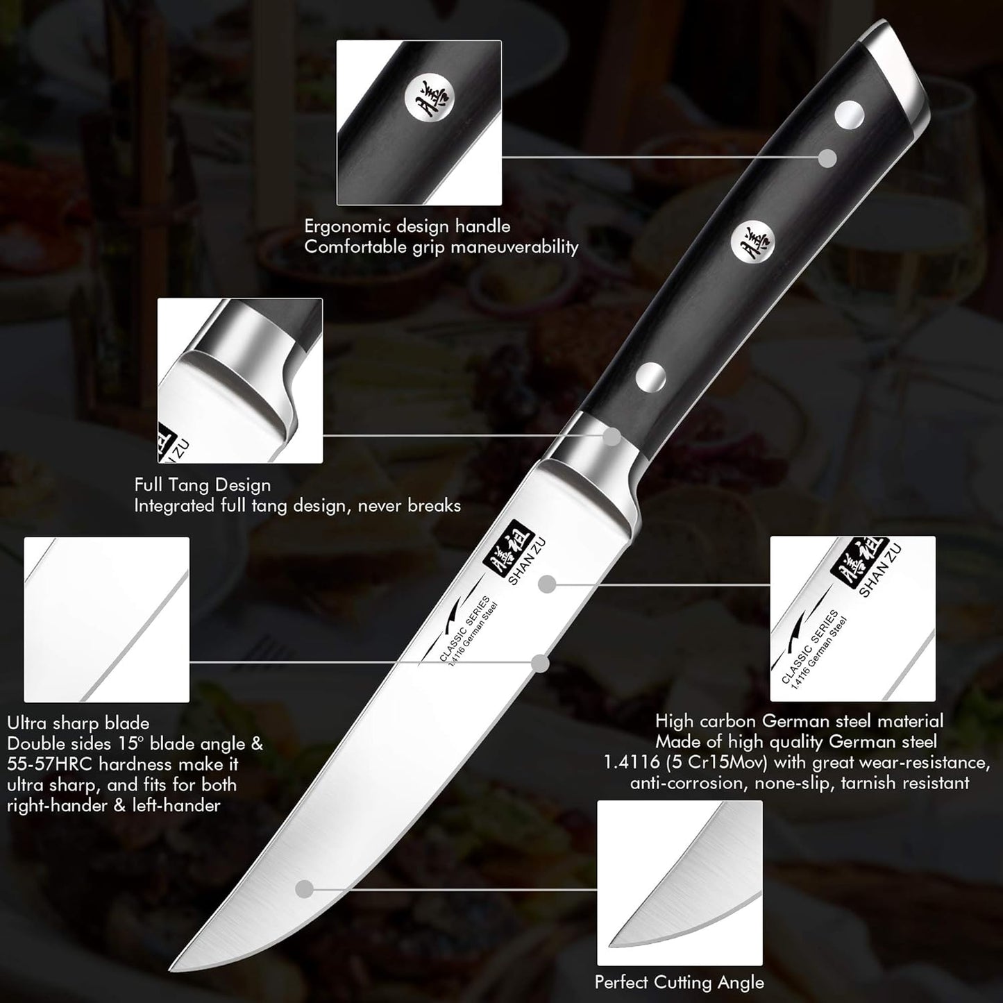 SHAN ZU Kitchen Knives 3 pieces (200mm, 153mm, 95mm)