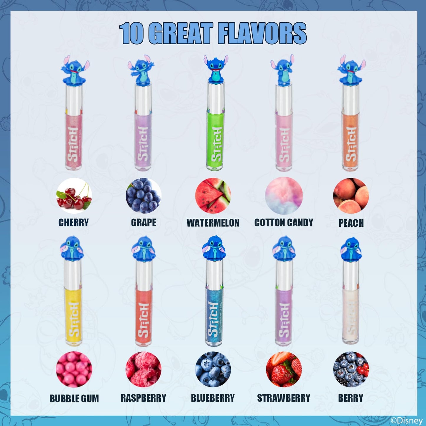 Kids Disney Stitch plant-based lip gloss set - 10 pieces