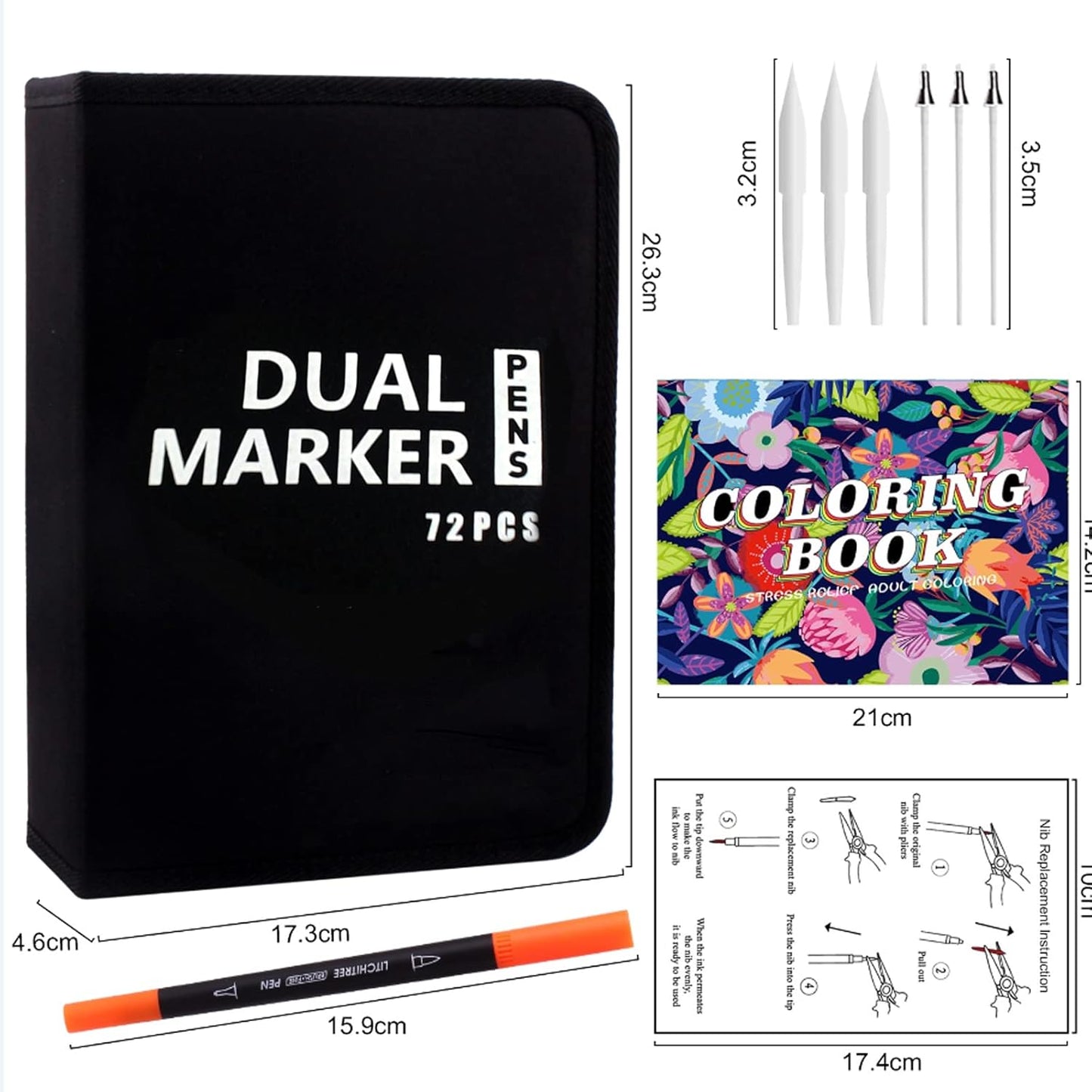 Laconile 72 Brush Marker Pens Dual Tip