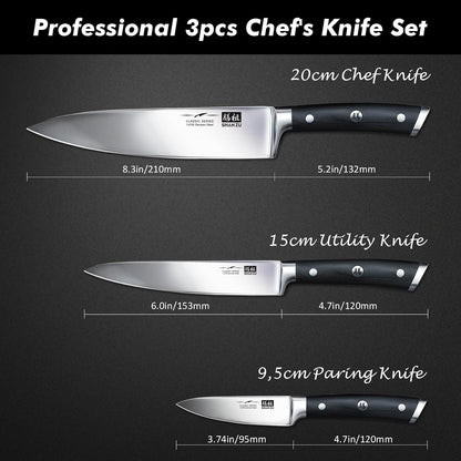 SHAN ZU Kitchen Knives 3 pieces (200mm, 153mm, 95mm)