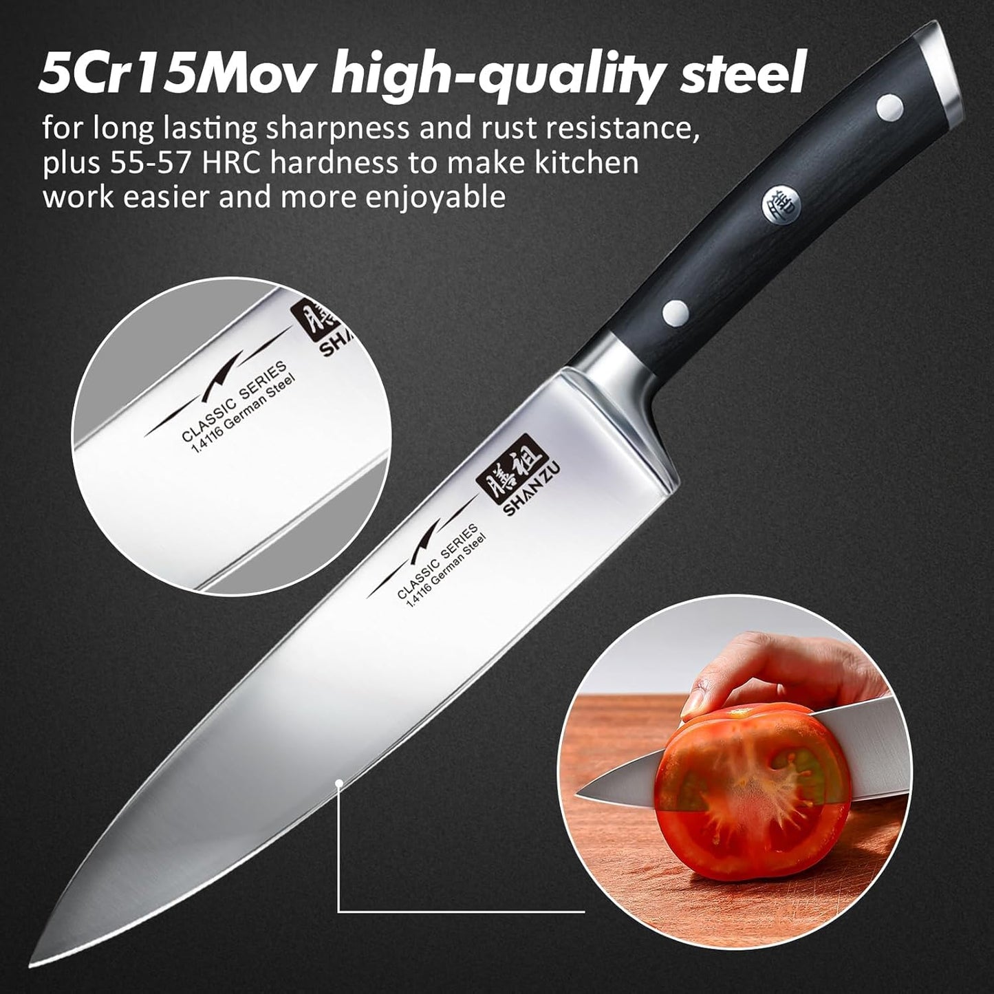 SHAN ZU Kitchen Knives 3 pieces (200mm, 153mm, 95mm)