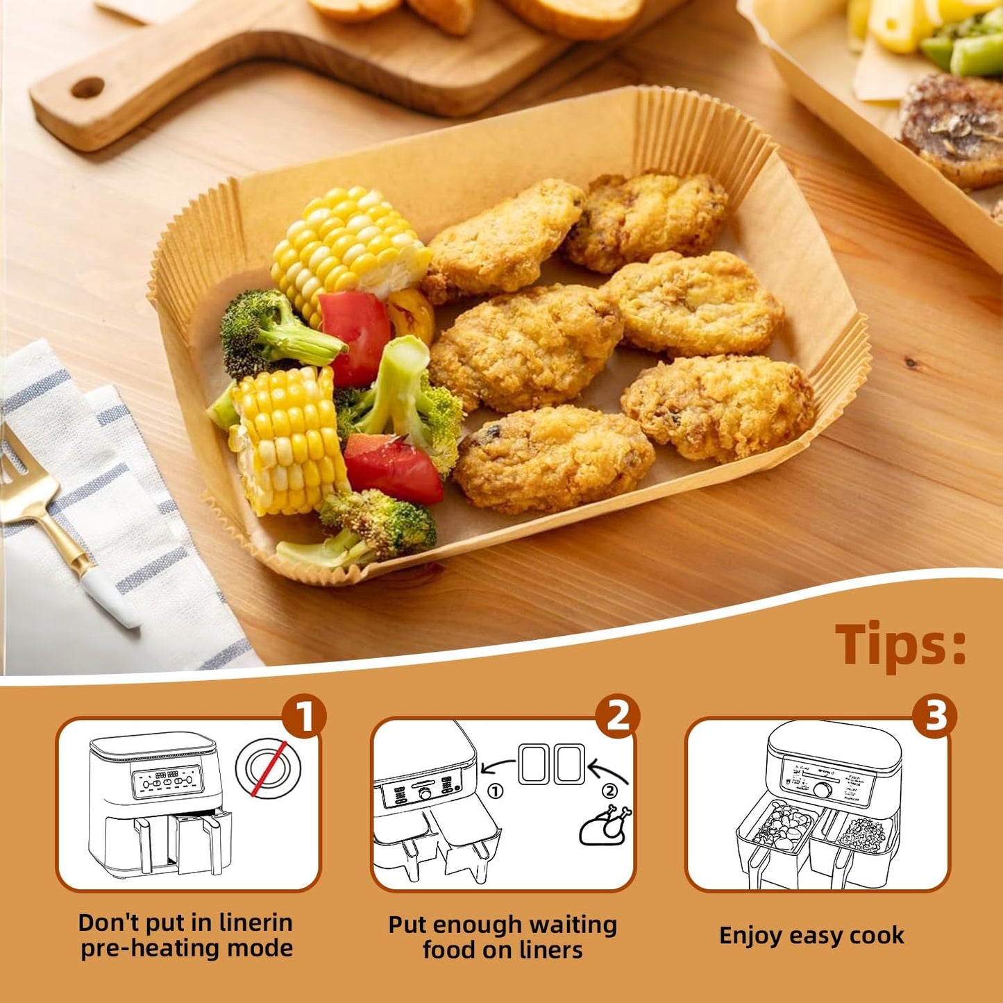 Baking Paper Airfryer with 2 Cooking Zones, 20.5x14cm