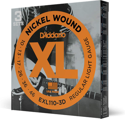 D'Addario Guitar Strings - XL Nickel Electric Guitar Strings - EXL110-3D
