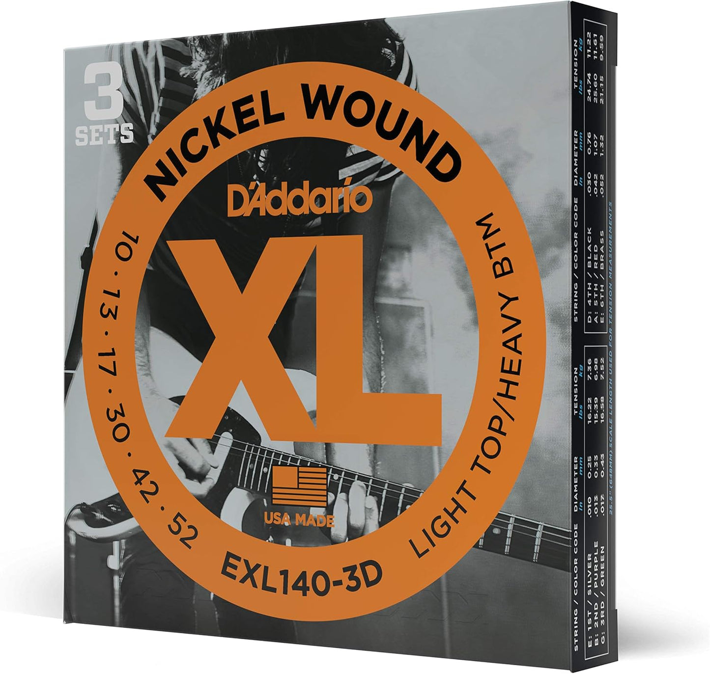 D'Addario Guitar Strings - XL Nickel Electric Guitar Strings - EXL110-3D