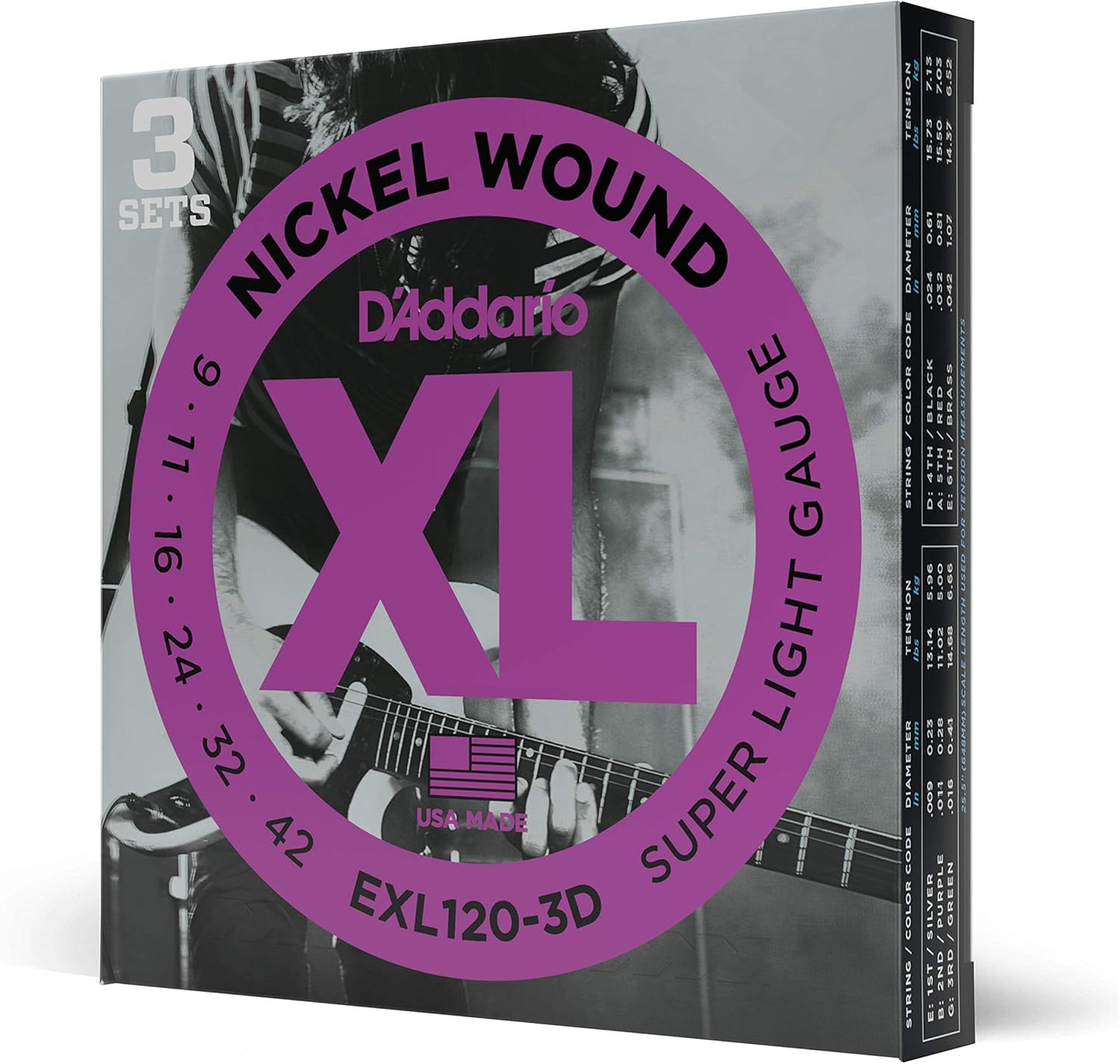 D'Addario Guitar Strings - XL Nickel Electric Guitar Strings - EXL110-3D