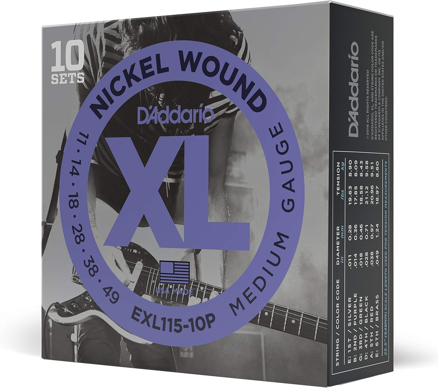 D'Addario Guitar Strings - XL Nickel Electric Guitar Strings - EXL110-3D