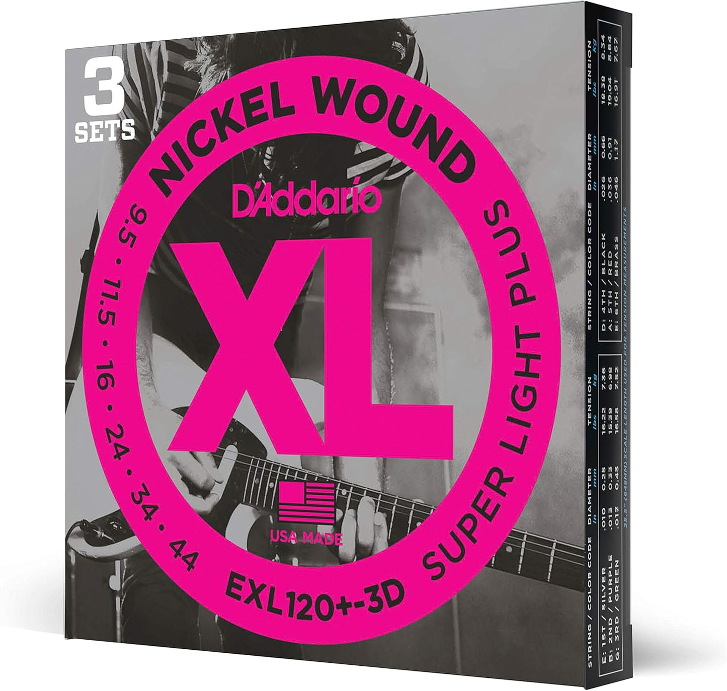 D'Addario Guitar Strings - XL Nickel Electric Guitar Strings - EXL110-3D
