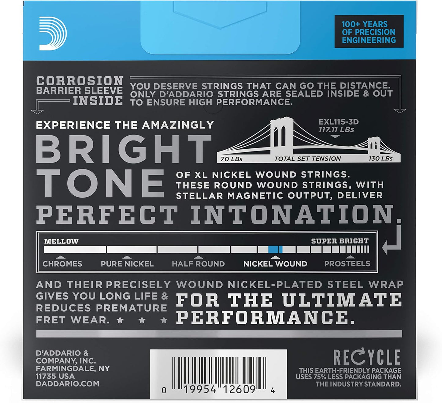 D'Addario Guitar Strings - XL Nickel Electric Guitar Strings - EXL110-3D
