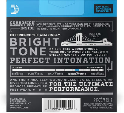 D'Addario Guitar Strings - XL Nickel Electric Guitar Strings - EXL110-3D