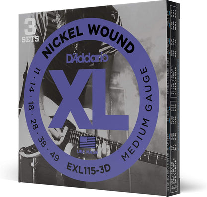 D'Addario Guitar Strings - XL Nickel Electric Guitar Strings - EXL110-3D