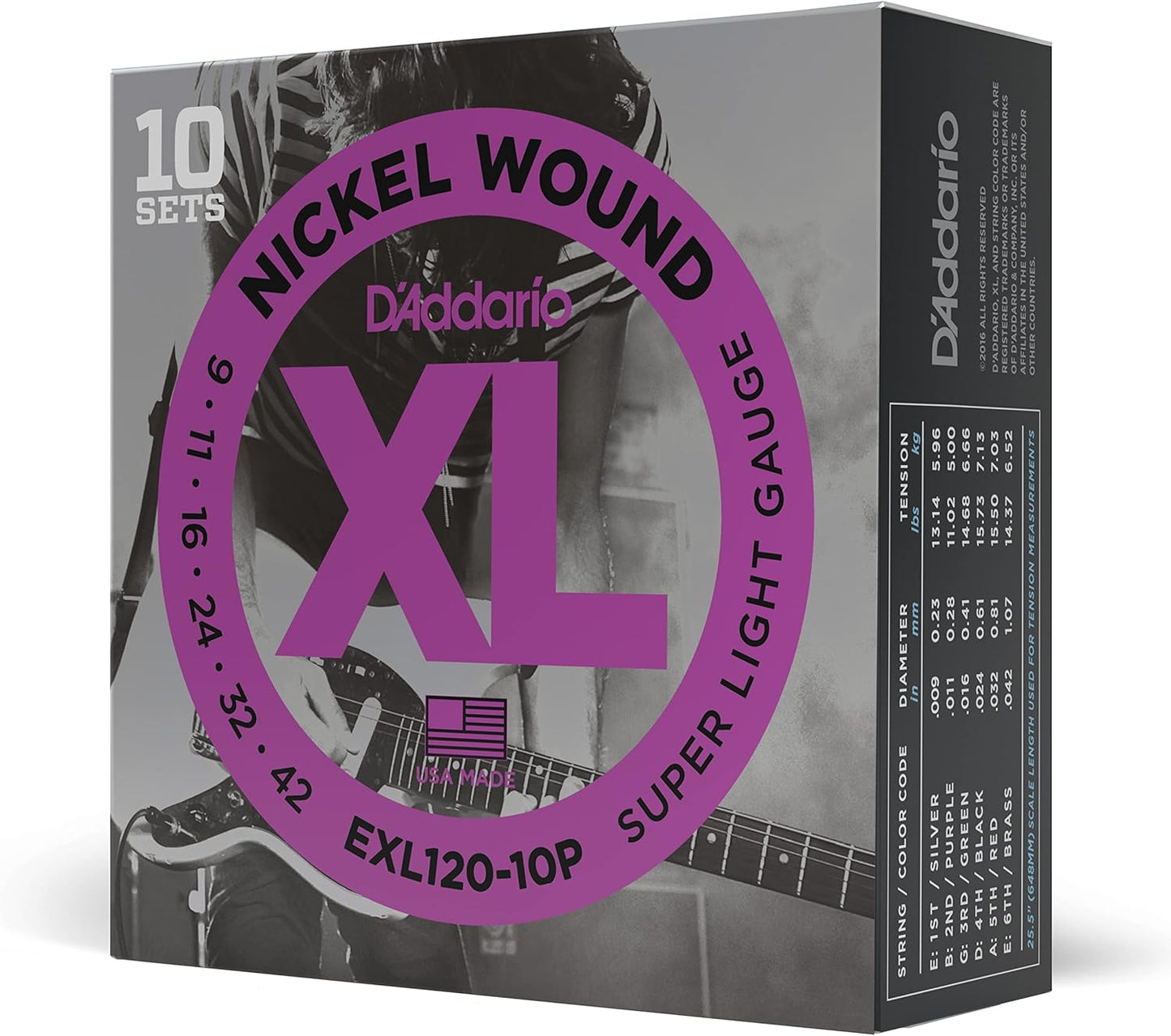 D'Addario Guitar Strings - XL Nickel Electric Guitar Strings - EXL110-3D