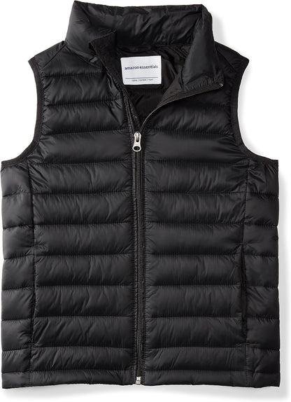 Amazon Essentials boys’ lightweight water-resistant packable puffer vest with hood